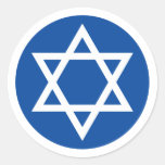 White star of David on blue circle stickers/seals