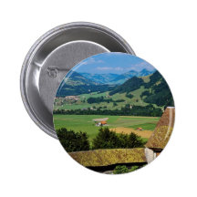 White The flowered courtyard of Gruyere Castle flo Pinback Button