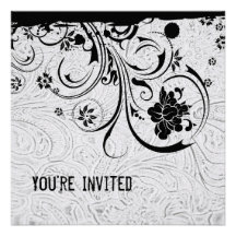 White Tooled Leather and Black Lace Invitation