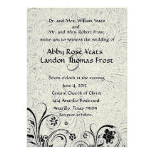 White Tooled Leather and Black Lace Wedding Personalised Announcements