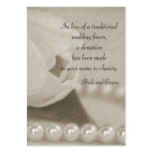 White Tulip and Pearls Wedding Charity Favour Card Business Card Template