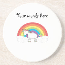 White unicorn on rainbow and clouds coaster