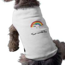White unicorn on rainbow and clouds doggie tshirt
