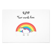 White unicorn on rainbow and clouds personalized invites