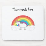 White unicorn on rainbow and clouds mouse mat