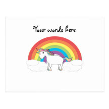White unicorn on rainbow and clouds post cards
