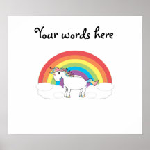 White unicorn on rainbow and clouds poster