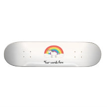 White unicorn on rainbow and clouds skateboard
