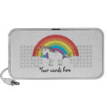 White unicorn on rainbow and clouds travelling speakers