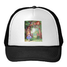 "WHO ARE YOU?" THE CHESHIRE CAT ASKS ALICE. MESH HATS