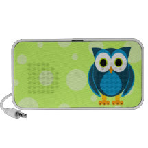 Who? Mr. Blue Owl Green Background and Dots Portable Speakers
