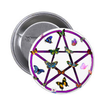 Wiccan Star and Butterflies Button