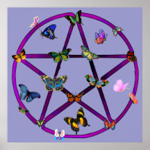 Wiccan Star and Butterflies Posters
