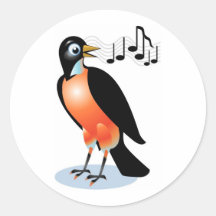 Wide eyed Red Breasted Robin Singing Round Stickers