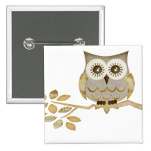 Wide Eyes Owl in Tree Button