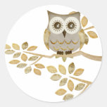 Wide Eyes Owl in Tree Round Sticker