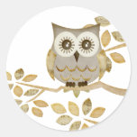 Wide Eyes Owl in Tree Round Sticker