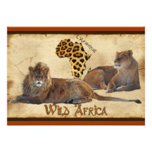Wild Africa, Lions, Map Travel Agents Cards Invitation