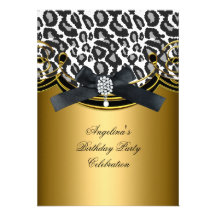 Wild Animal Black White Gold Birthday Party Personalised Invitations