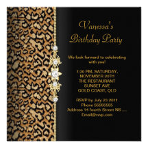 Wild Birthday Party Gold Black Animal Custom Invitations