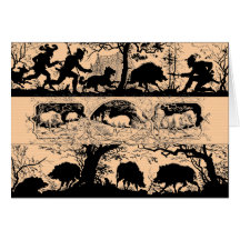 Wild Boar Hunt - German Black Forest or Bavarian Greeting Card