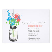 Wild flowers & Mason Jar Bridal Shower Custom Invites