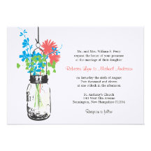 Wild flowers & Mason Jar Wedding Invitations