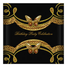Wild Leopard Black Gold Birthday Party Personalized Announcement