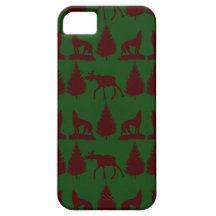 Wild Moose Wolves Pine Trees Rustic Green Maroon iPhone 5 Cases