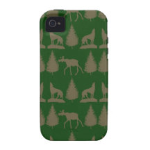 Wild Moose Wolves Pine Trees Rustic Tan Green Case For The iPhone 4