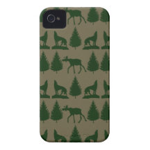 Wild Moose Wolves Pine Trees Rustic Tan Green iPhone 4 Covers