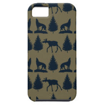 Wild Moose Wolves Pine Trees Rustic Tan Navy Blue iPhone 5 Cases