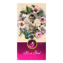 WILD ROSES AND PINK GEMSTONE  MONOGRAM PHOTO CARD