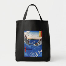 Wild sea breaking on the rocks, Hiroshige Tote Bags