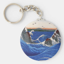 Wild sea breaking on the rocks, Hiroshige Key Chains