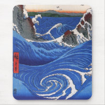 Wild sea breaking on the rocks, Hiroshige Mouse Pads