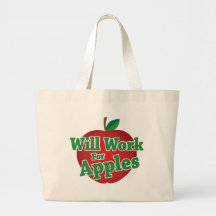 Will Work for Apples Canvas Bags