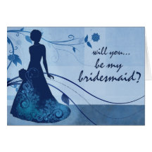 Will you be my bridesmaid in blue greeting card