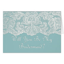 will you be my bridesmaid? teal greeting cards