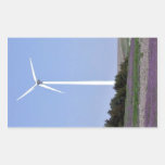 Wind turbine behind a field of purple flowers rectangle stickers