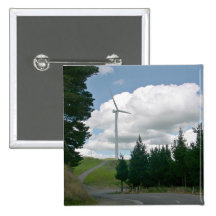 Wind turbines in countryside pinback button