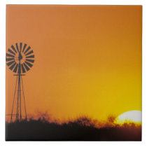 Windmill at sunset, Sinton, Texas, USA tiles