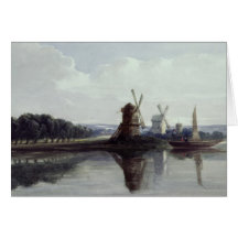 Windmills by a River, 19th century Card