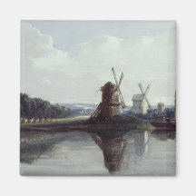 Windmills by a River, 19th century Fridge Magnet