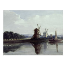 Windmills by a River, 19th century Post Cards