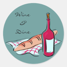 Wine and French Bread Elegant Artist Design Stickers