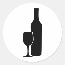 wine bottle and glass vintner icon round stickers