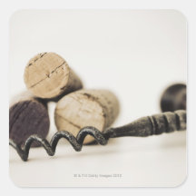 Wine corks with corkscrew square sticker