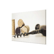 Wine corks with corkscrew stretched canvas print