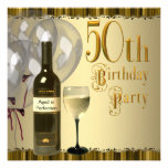 Wine Glass Bottle Gold 50th Birthday Party Invite